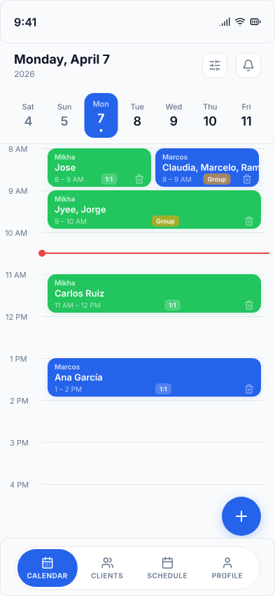 TimeBook mobile app view