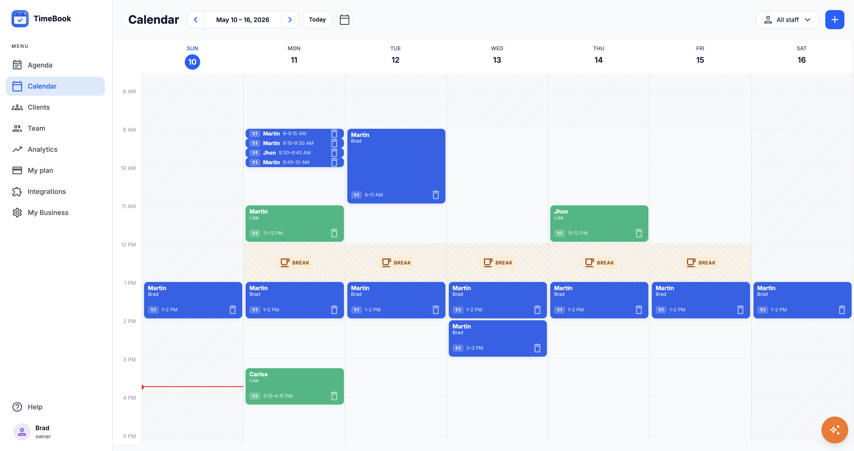 TimeBook web calendar view